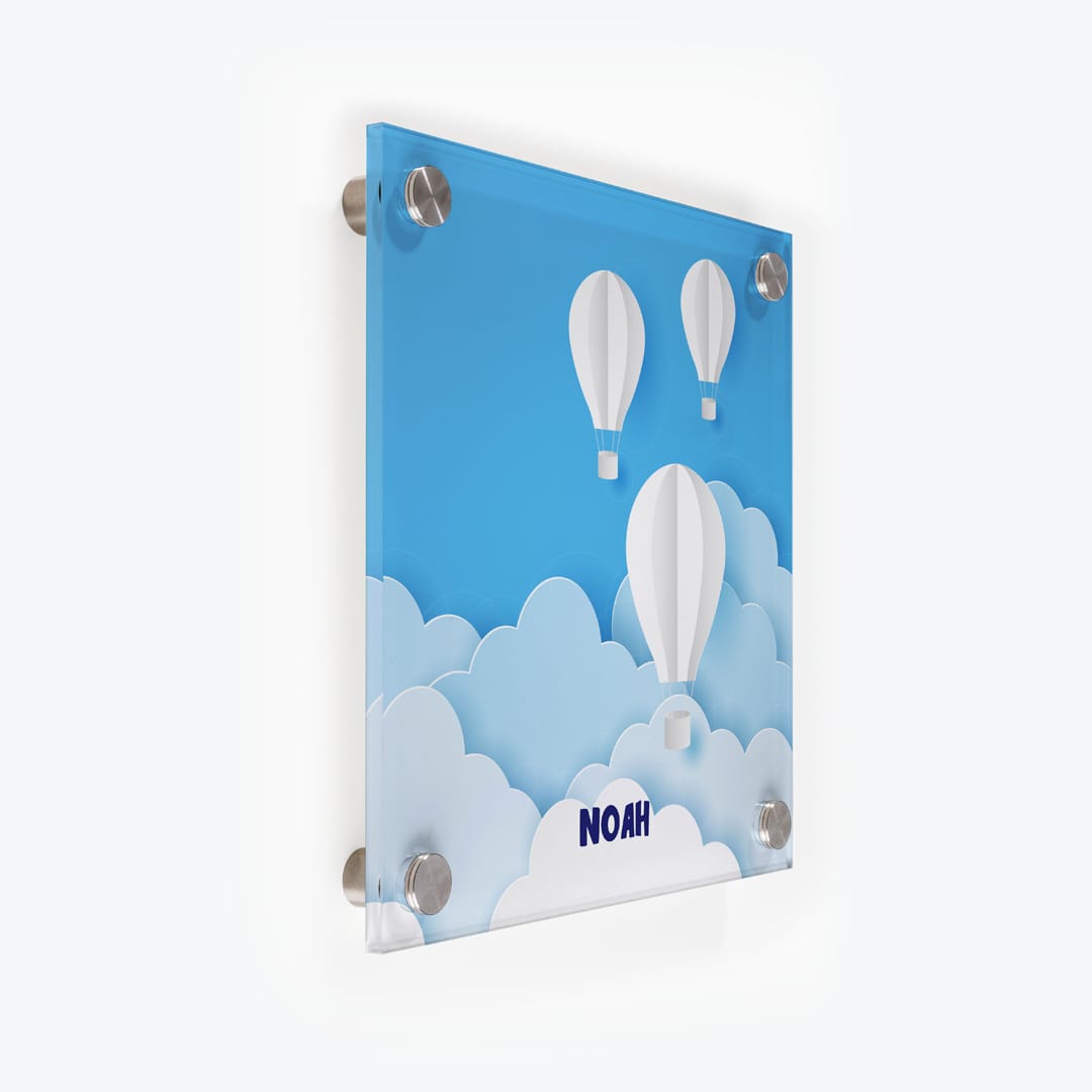 Türschild Kinderzimmer Heissluftballon-3D blau als Acrylglas-Schild