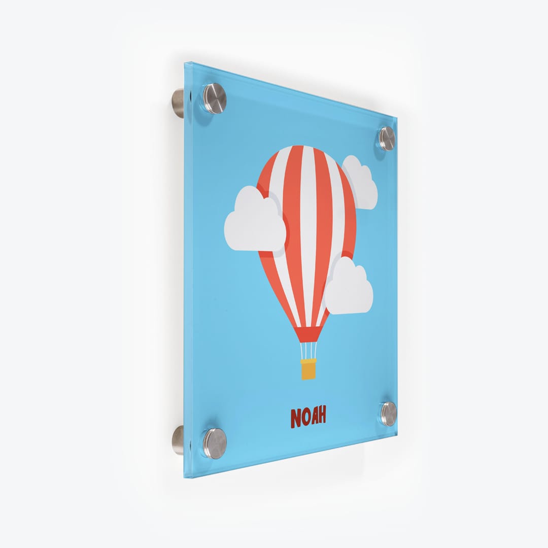 Türschild Kinderzimmer Heissluftballon hellblau als Acrylglas-Schild