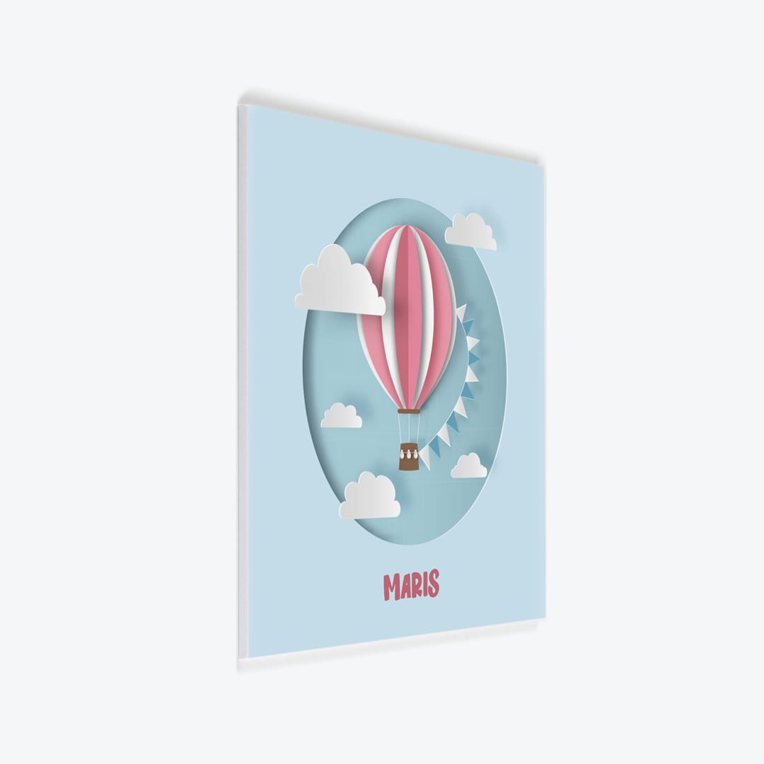Türschild Kinderzimmer Heissluftballon hellblau-rosa als PVC-Schild