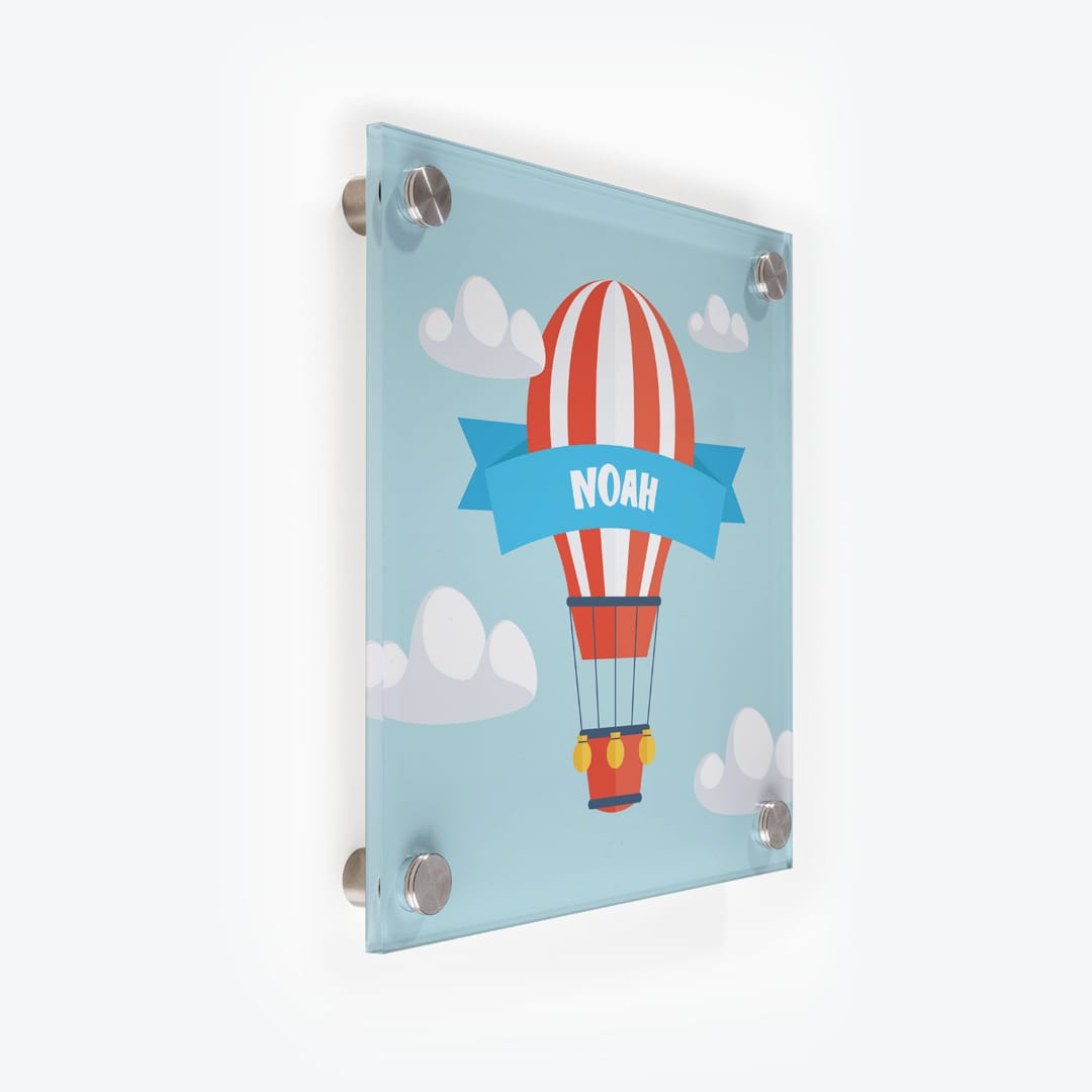 Türschild Kinderzimmer Heissluftballon türkis als Acrylglas-Schild
