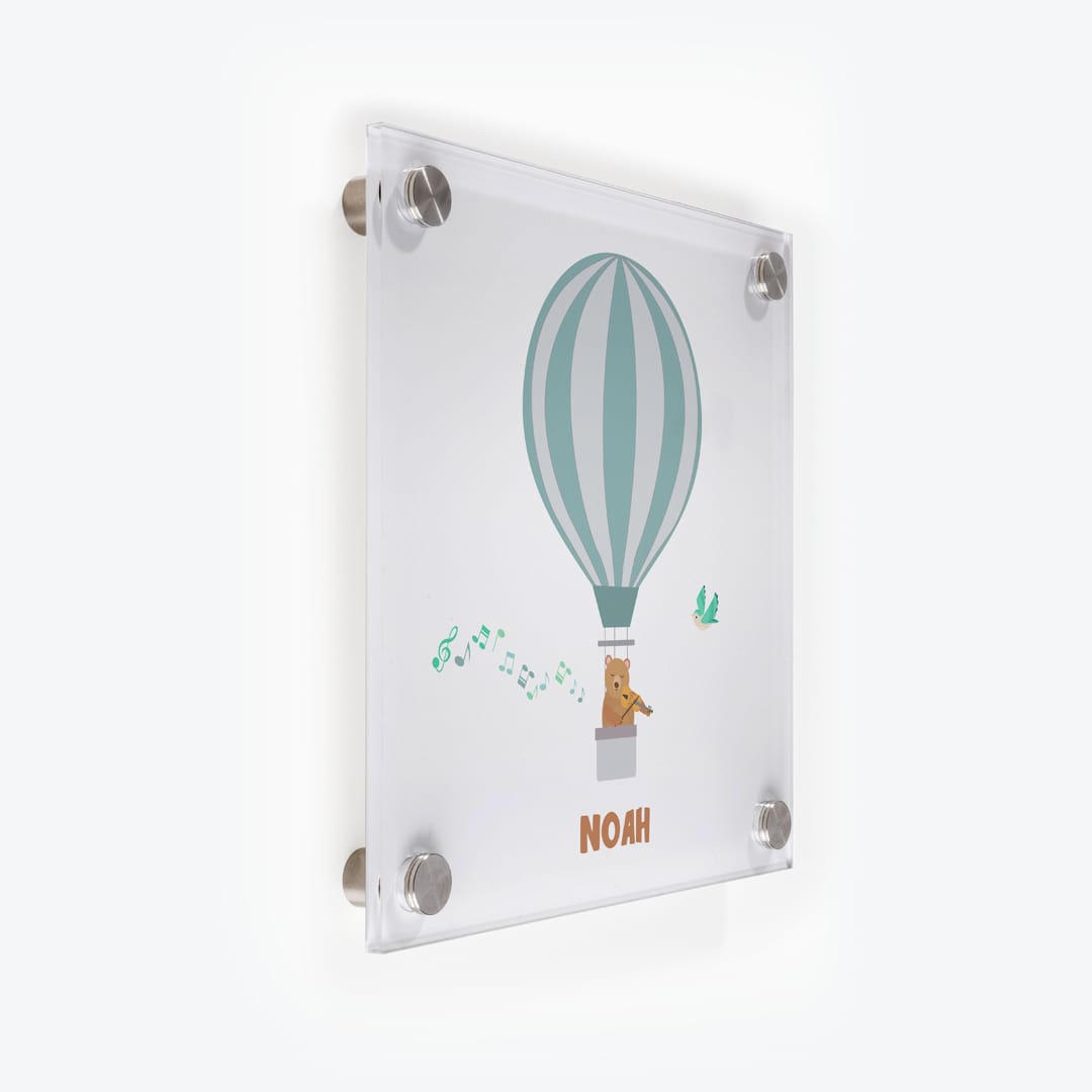 Türschild Kinderzimmer Heissluftballon weiss-türkis als Acrylglas-Schild