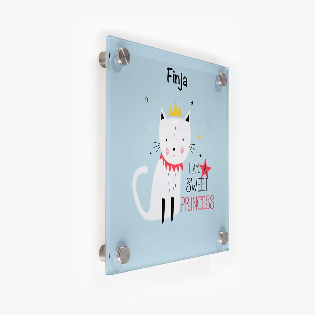 Türschild Kinderzimmer Katze mit Krone als Acrylglas-Schild
