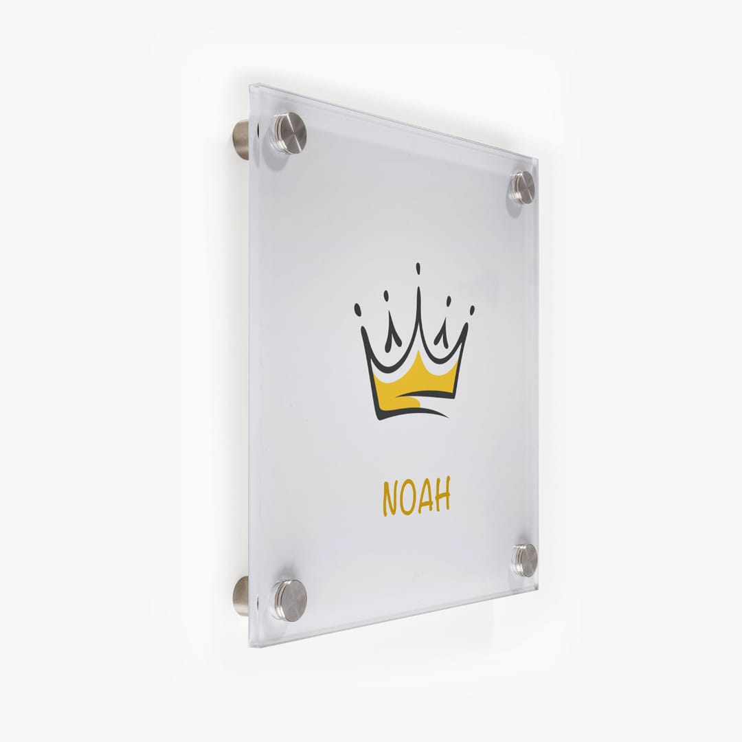 Türschild Kinderzimmer Krone weiss-gold als Acrylglas-Schild