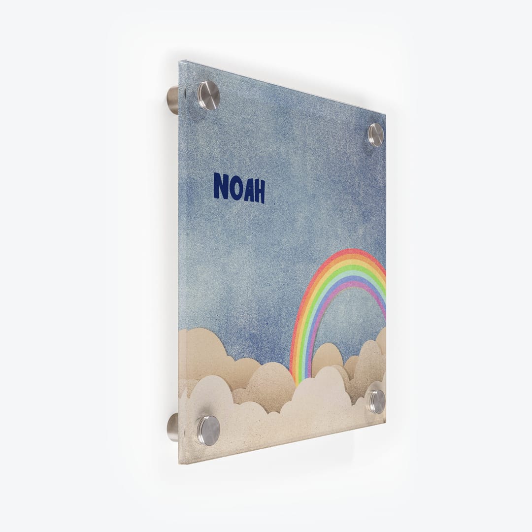 Türschild Kinderzimmer Regenbogen blau-braun als Acrylglas-Schild