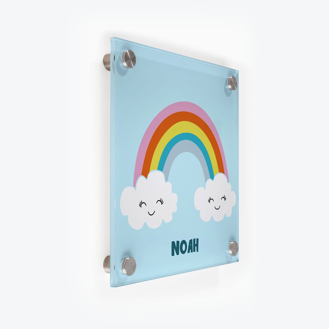 Türschild Kinderzimmer Regenbogen hellblau als Acrylglas-Schild