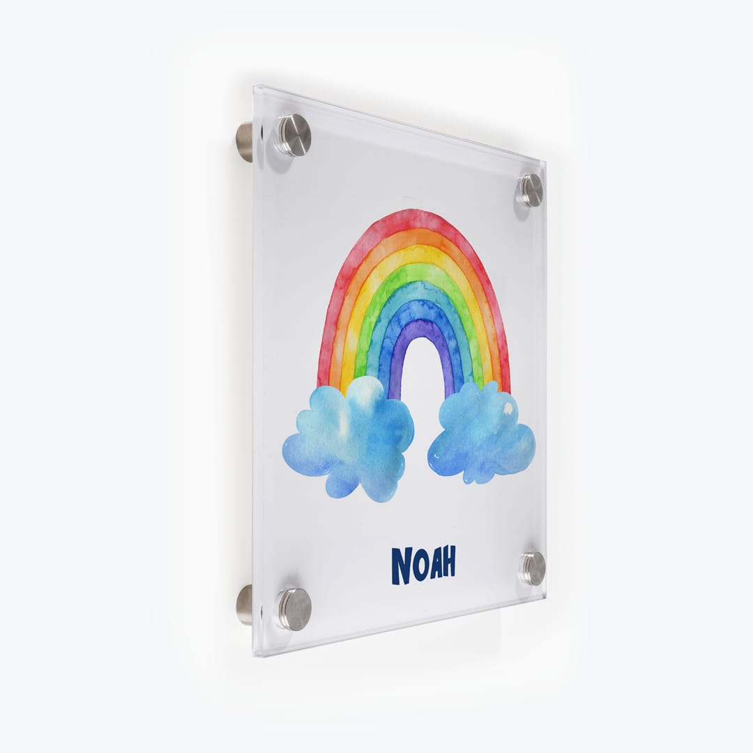 Türschild Kinderzimmer Regenbogen weiss als Acrylglas-Schild