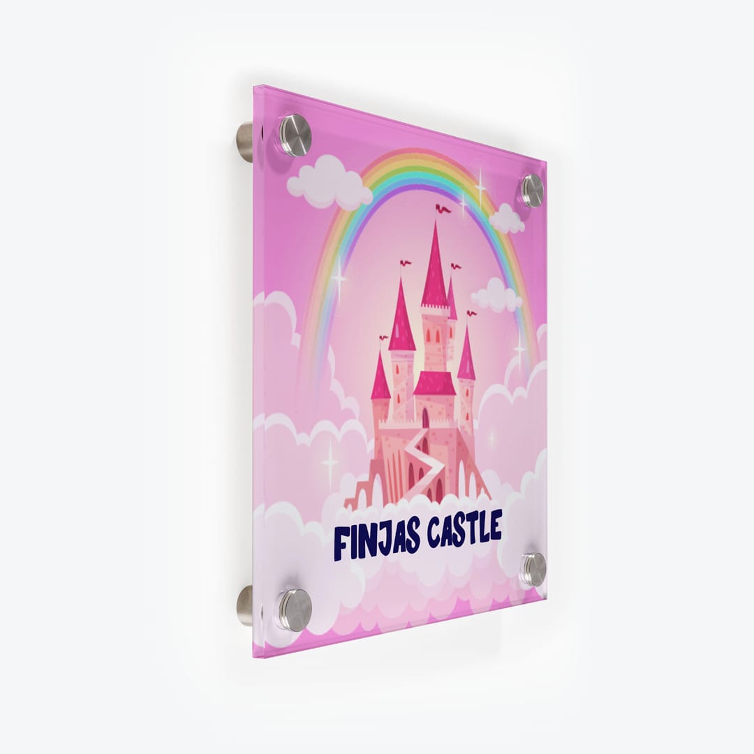 Türschild Kinderzimmer Schloss rosa als Acrylglas-Schild