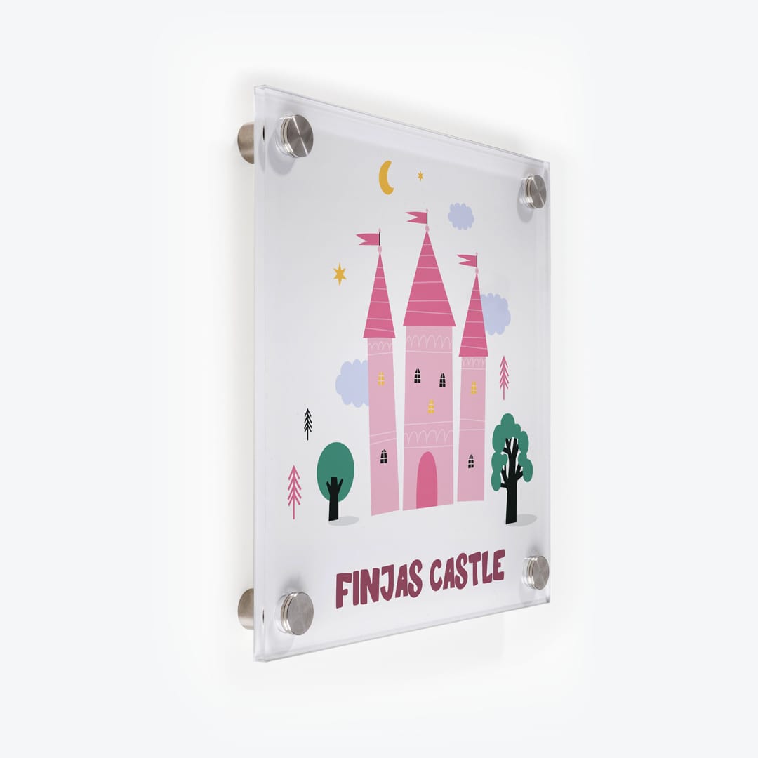 Türschild Kinderzimmer Schloss weiss-rosa als Acrylglas-Schild