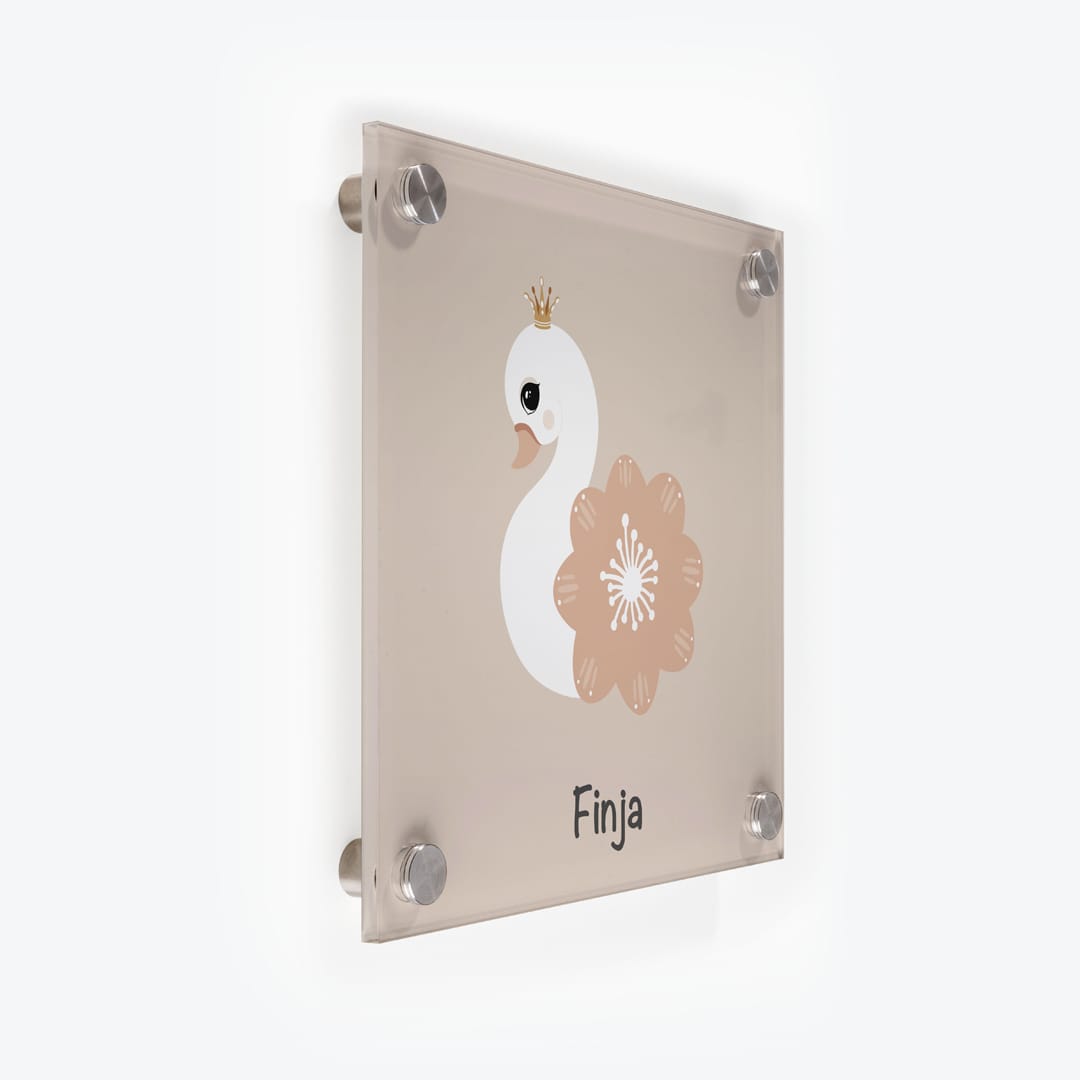 Türschild Kinderzimmer Design Schwan mit Krone als Acrylglas-Schild