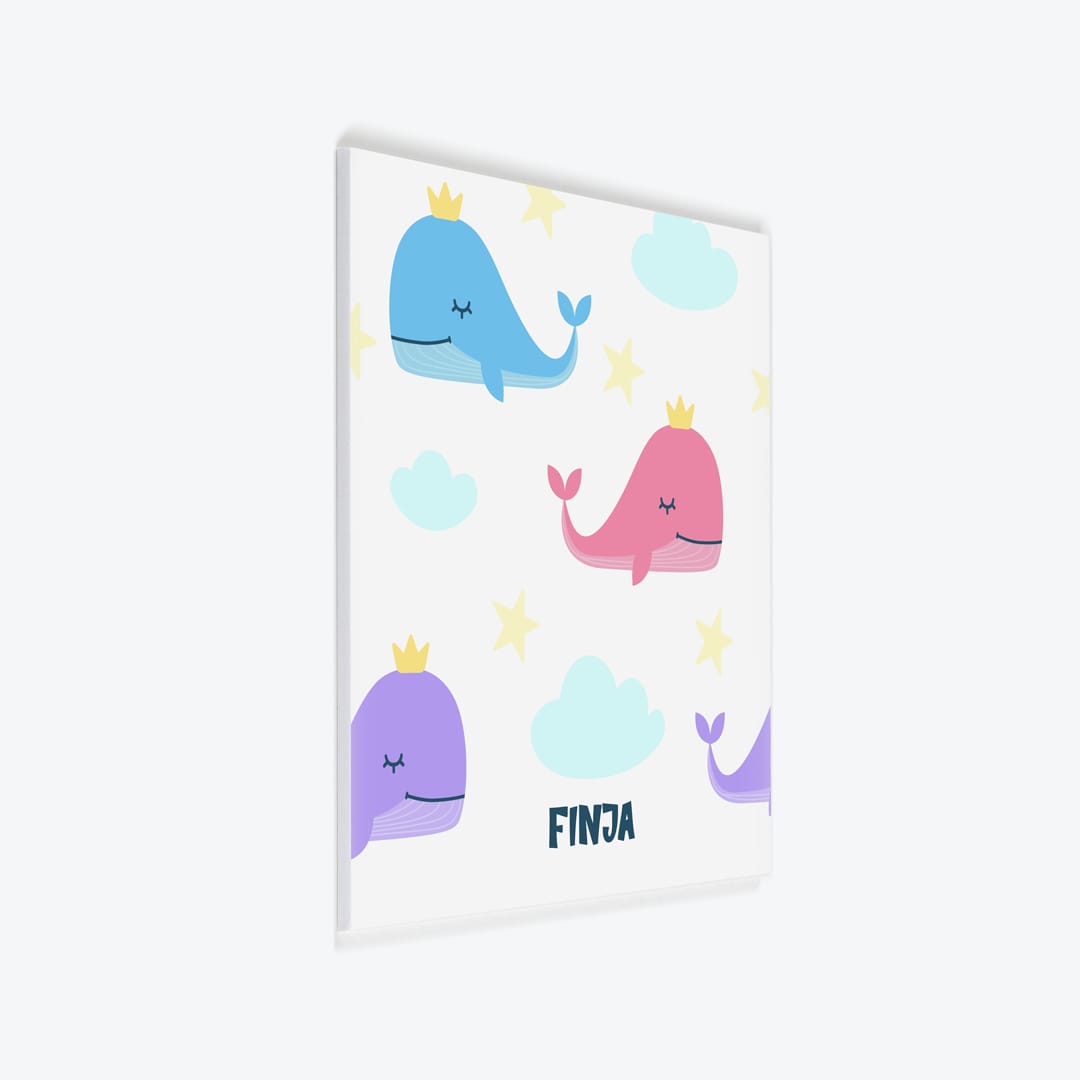 Türschild Kinderzimmer Design Wale mit Krone als PVC-Schild
