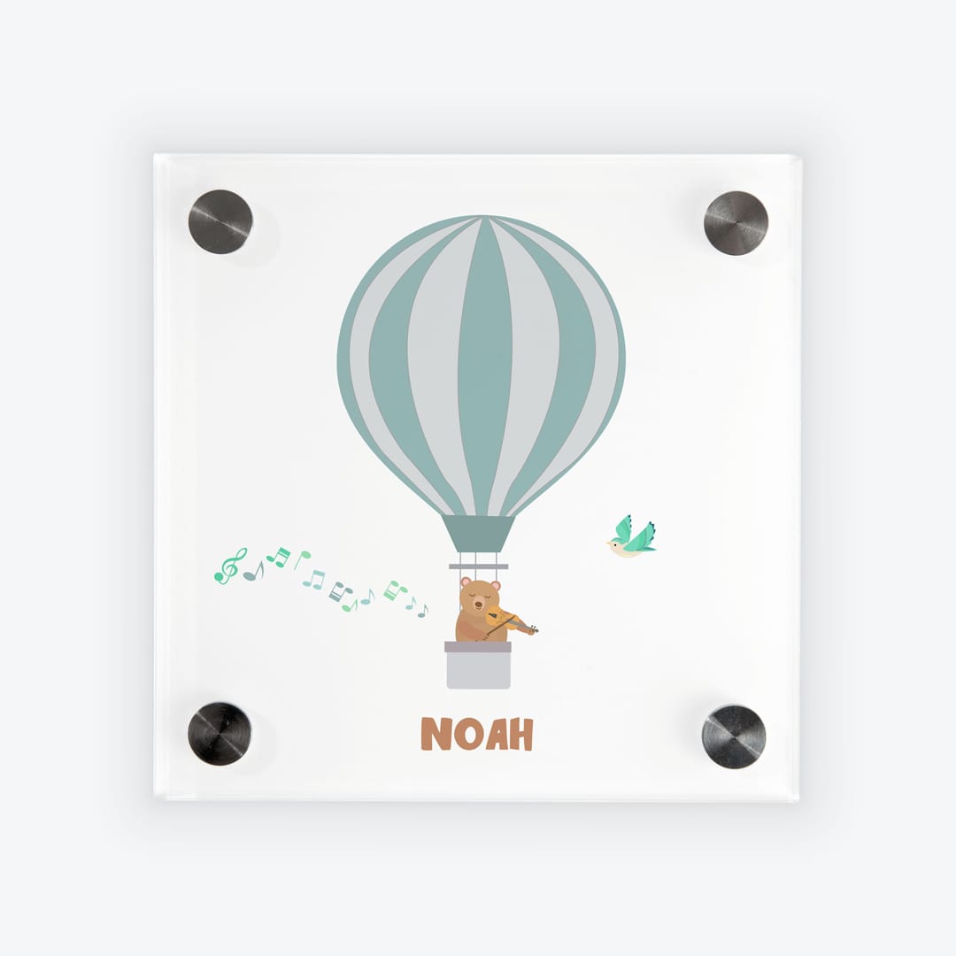Türschild Kinderzimmer Heissluftballon weiss-türkis