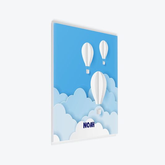 Türschild Kinderzimmer Heissluftballon-3D blau