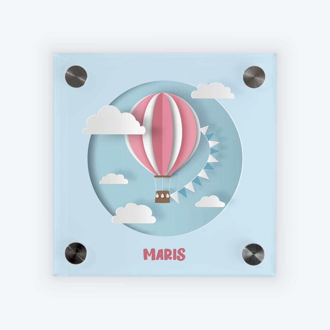 Türschild Kinderzimmer Heissluftballon hellblau-rosa