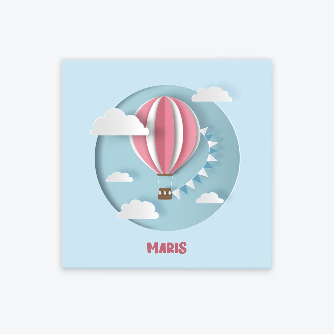 Türschild Kinderzimmer Heissluftballon hellblau-rosa