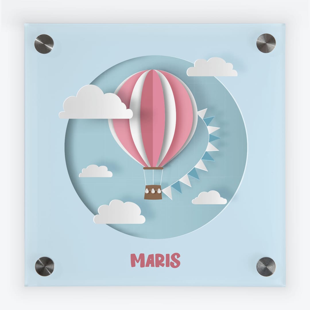 Türschild Kinderzimmer Heissluftballon hellblau-rosa