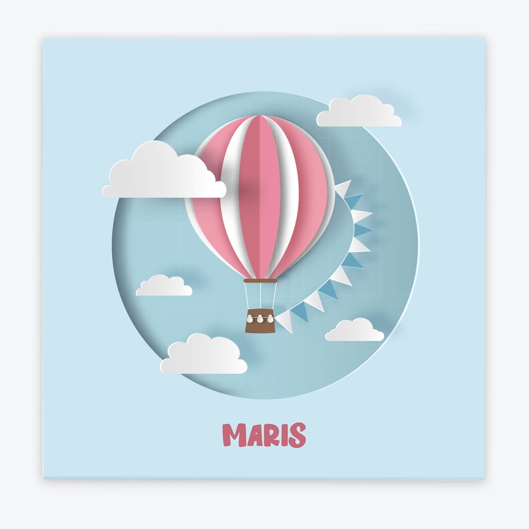 Türschild Kinderzimmer Heissluftballon hellblau-rosa