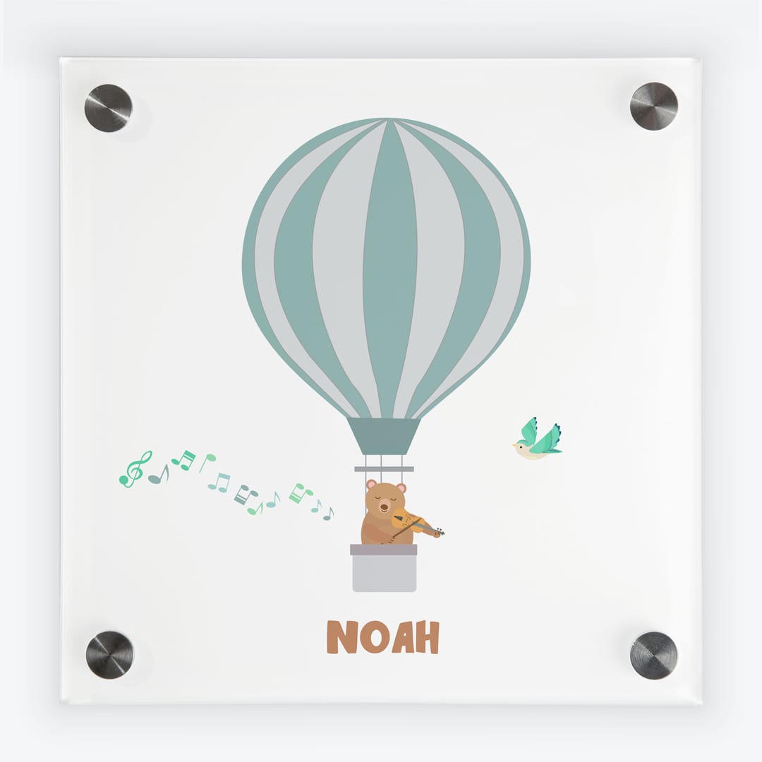 Türschild Kinderzimmer Heissluftballon weiss-türkis