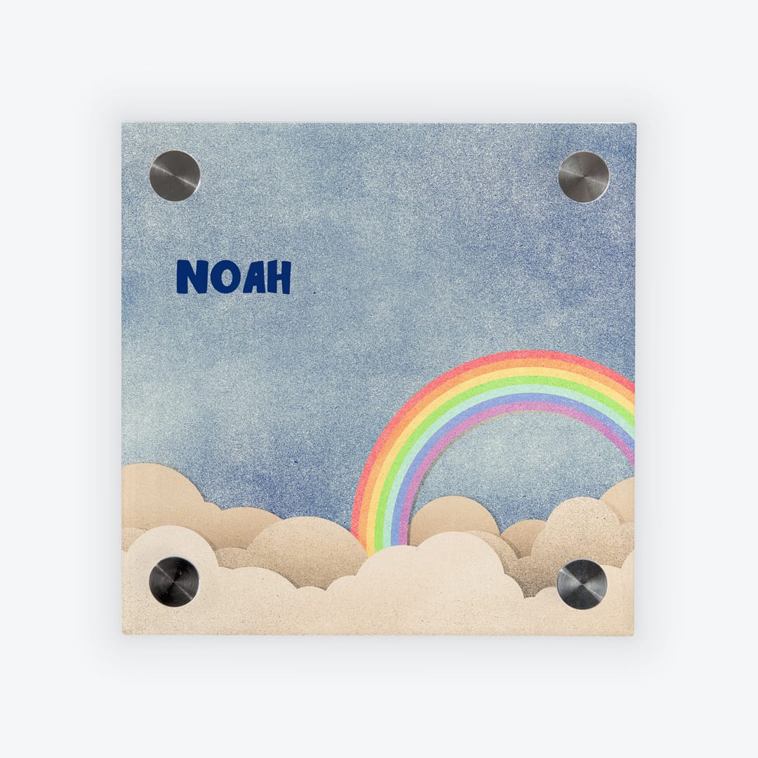 Türschild Kinderzimmer Regenbogen blau-braun