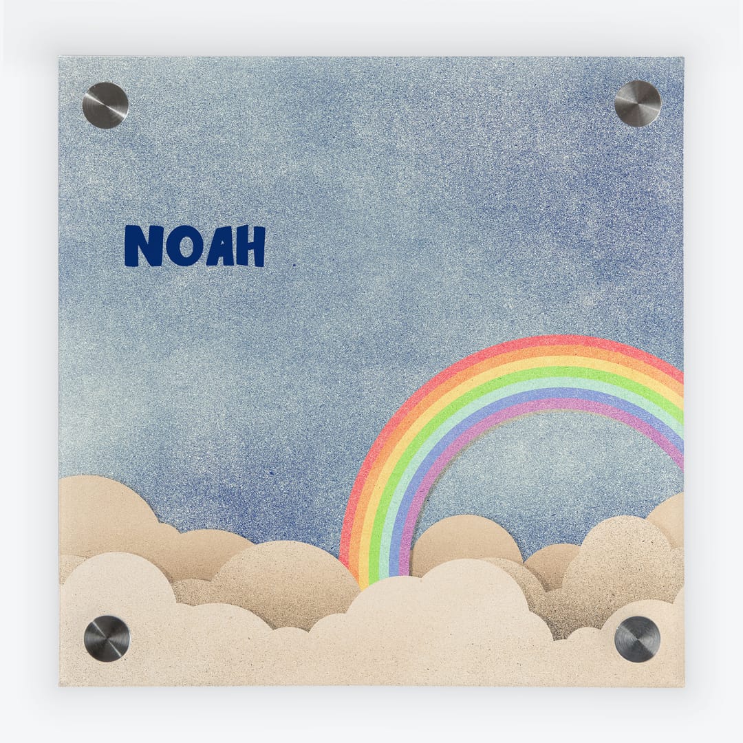 Türschild Kinderzimmer Regenbogen blau-braun