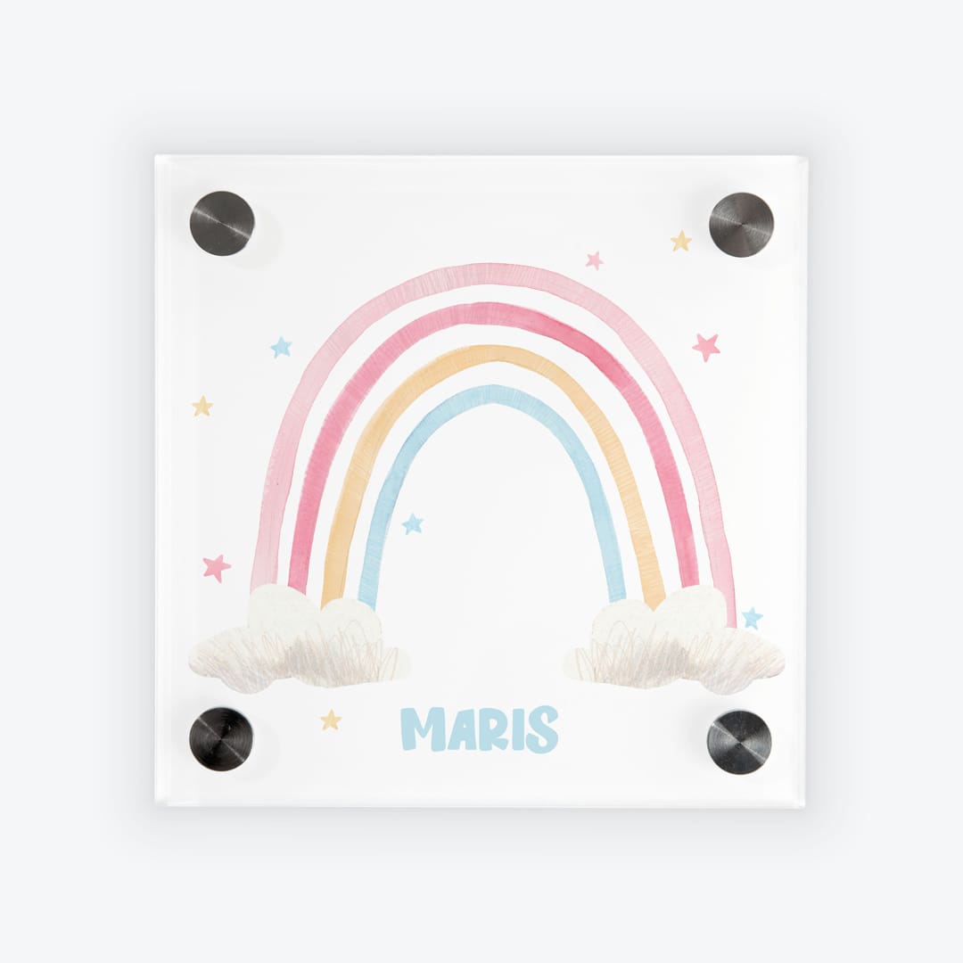 Türschild Kinderzimmer Regenbogen weiss-mit-Sternen