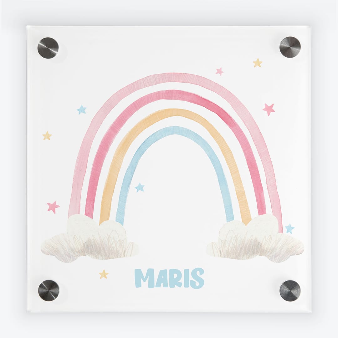Türschild Kinderzimmer Regenbogen weiss-mit-Sternen