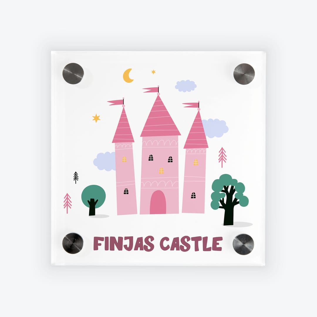 Türschild Kinderzimmer Schloss weiss-rosa