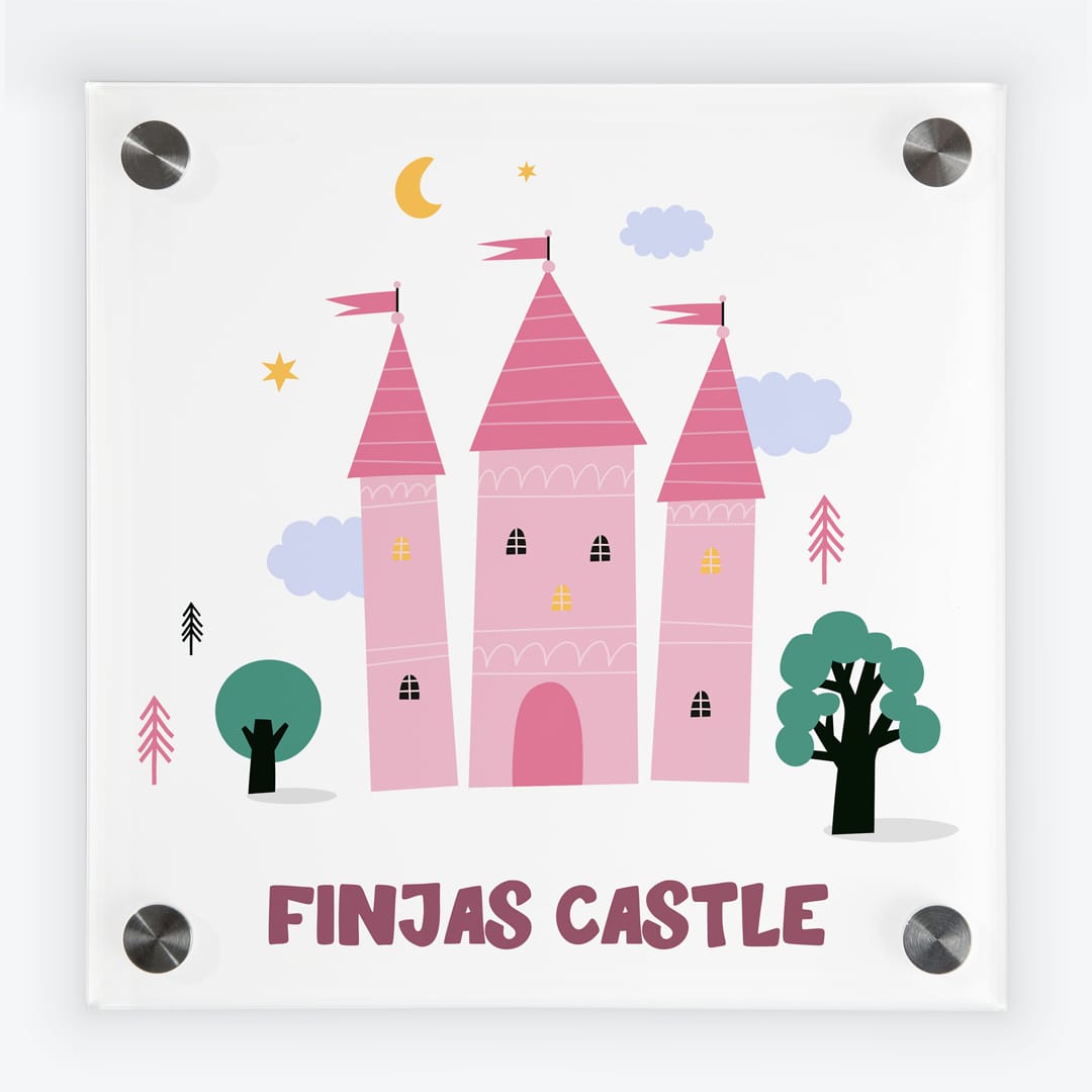 Türschild Kinderzimmer Schloss weiss-rosa