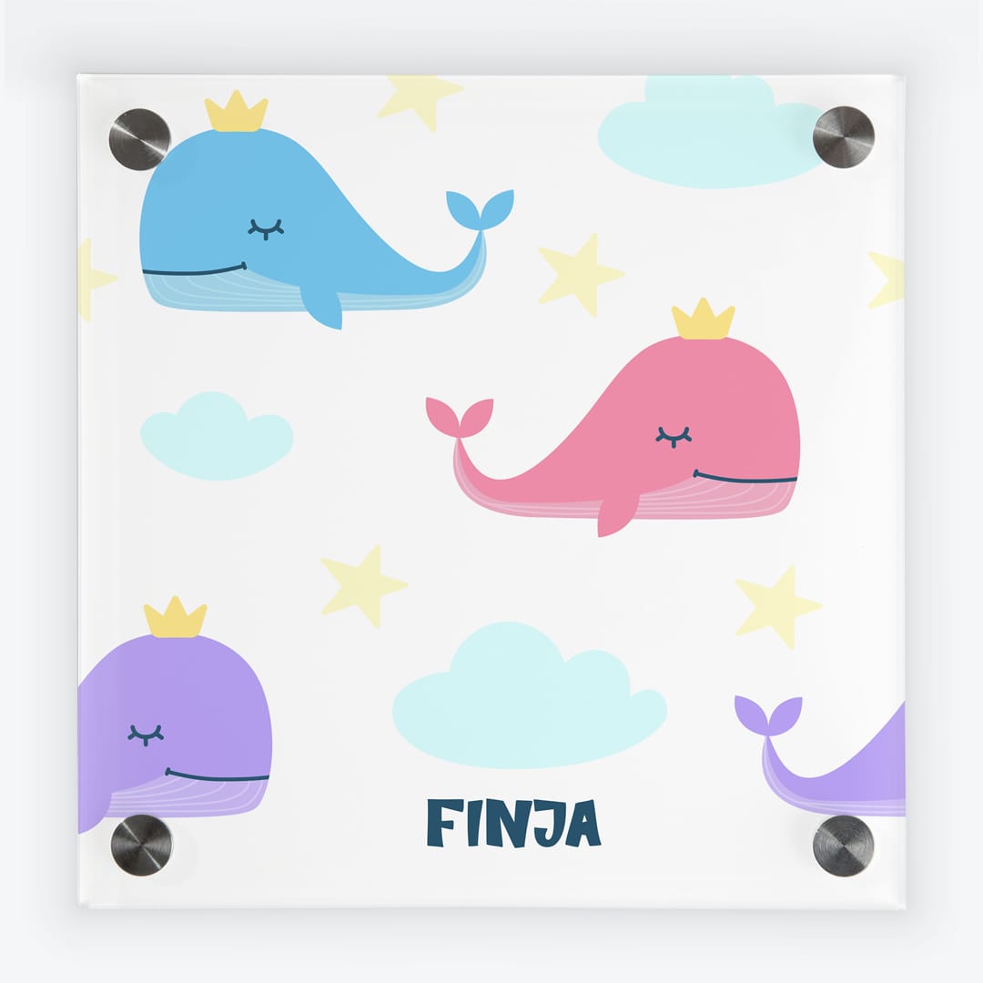 Türschild Kinderzimmer Design Wale mit Krone