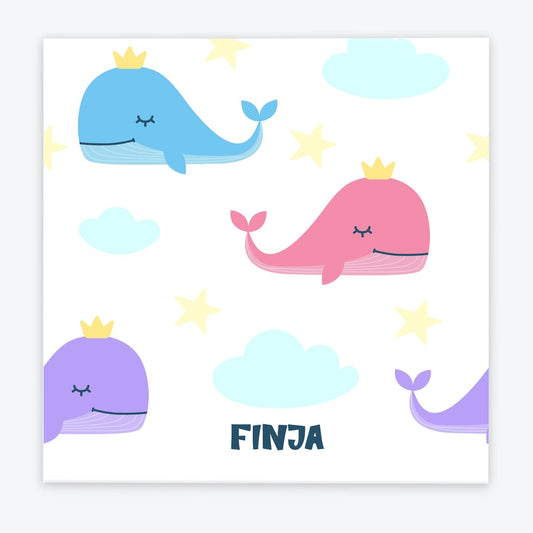 Türschild Kinderzimmer Design Wale mit Krone