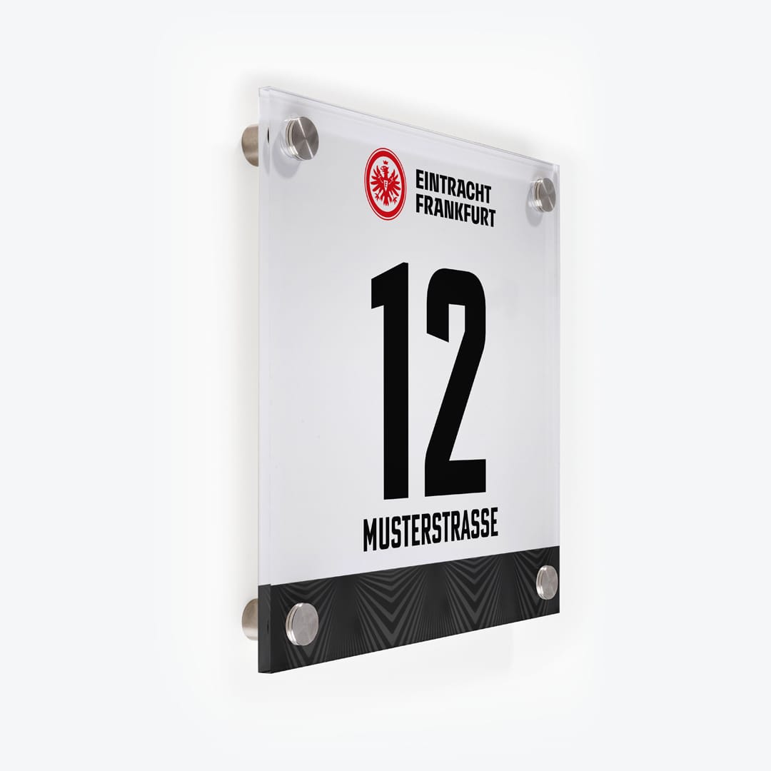 Türschild Eintracht Frankfurt - Banderole Auswärtstrikot 2022/2023 - SGE Wappen rot & Schriftzug als Acrylglas-Schild