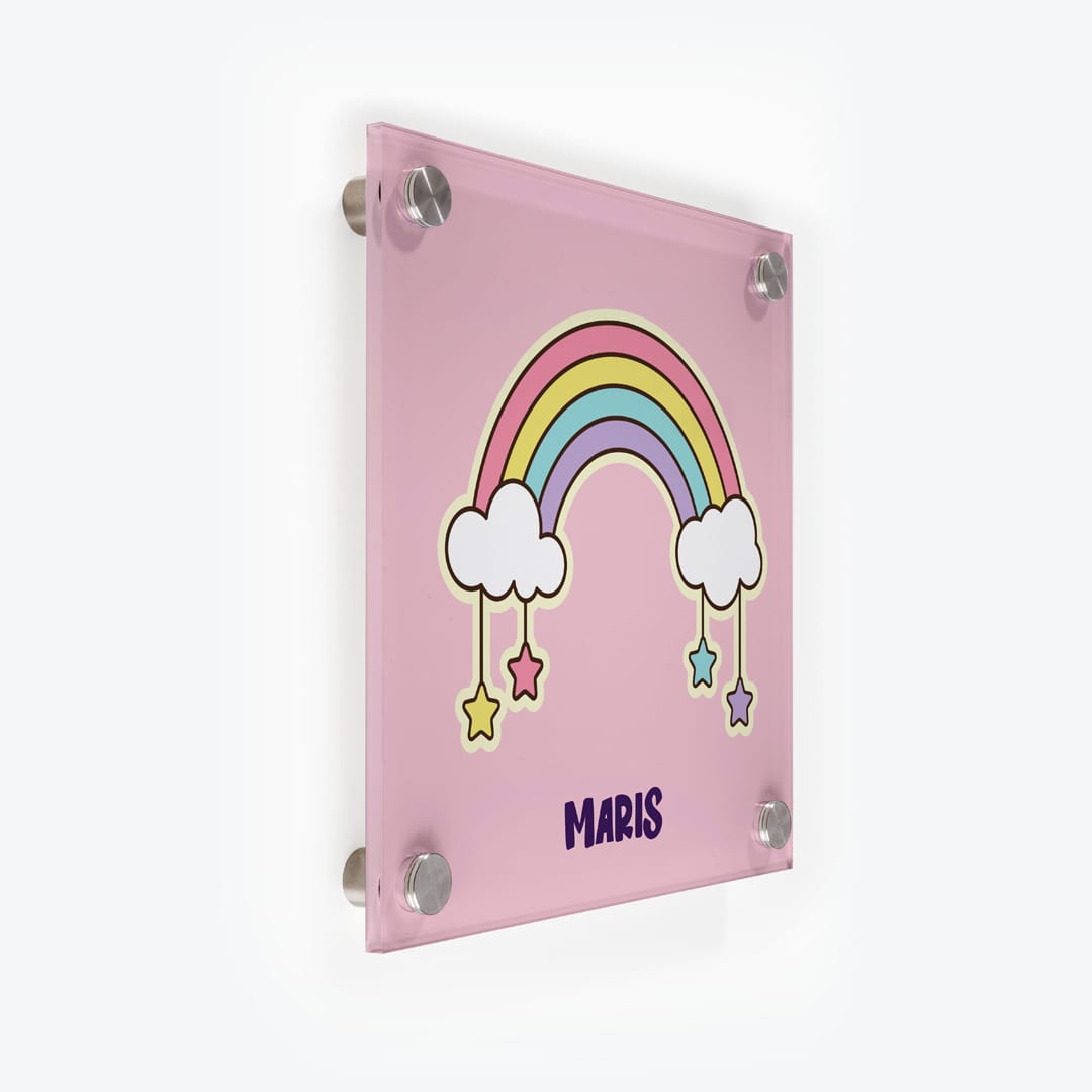 Türschild Kinderzimmer Regenbogen rosa als Acrylglas-Schild